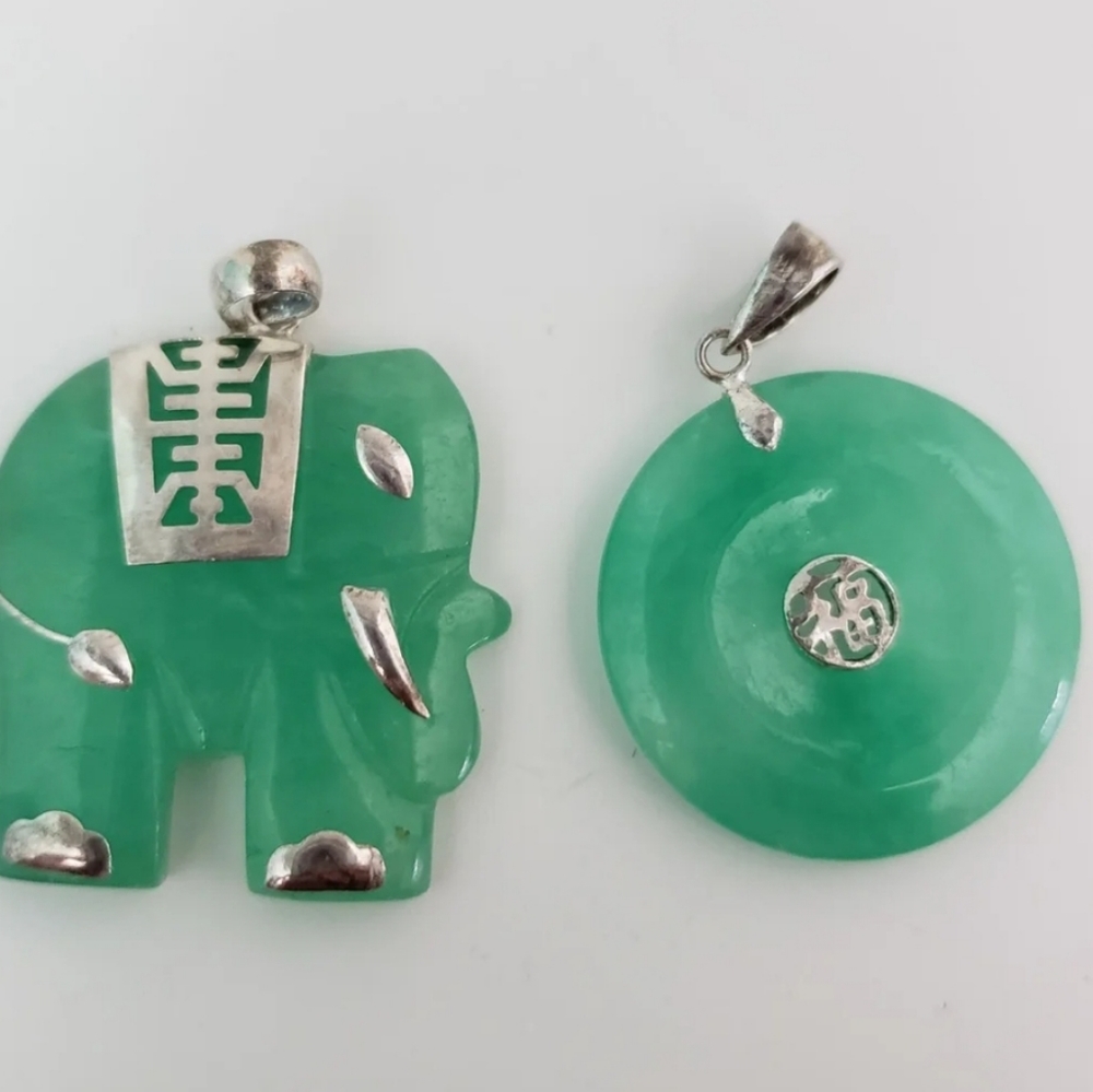2 Vintage Natural Jade Sterling Silver pendants